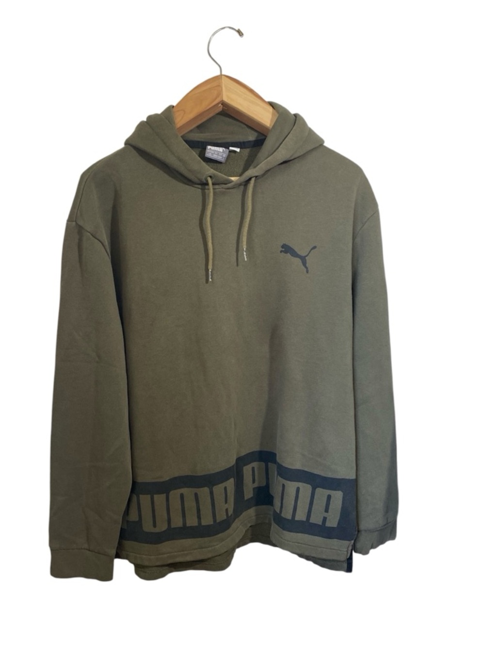 Puma Women's Forest Green Logo Pullover Boyfriend Hoodie Size Large